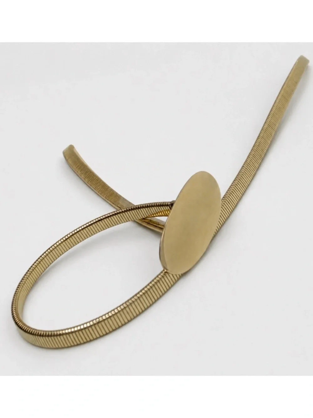 Sarah Coventry Gold Snake Chain Skinny Belt Signed Vintage 1980s Oval Buckle